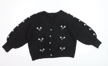 Next Women Black Floral Cable Knit Cardigan L