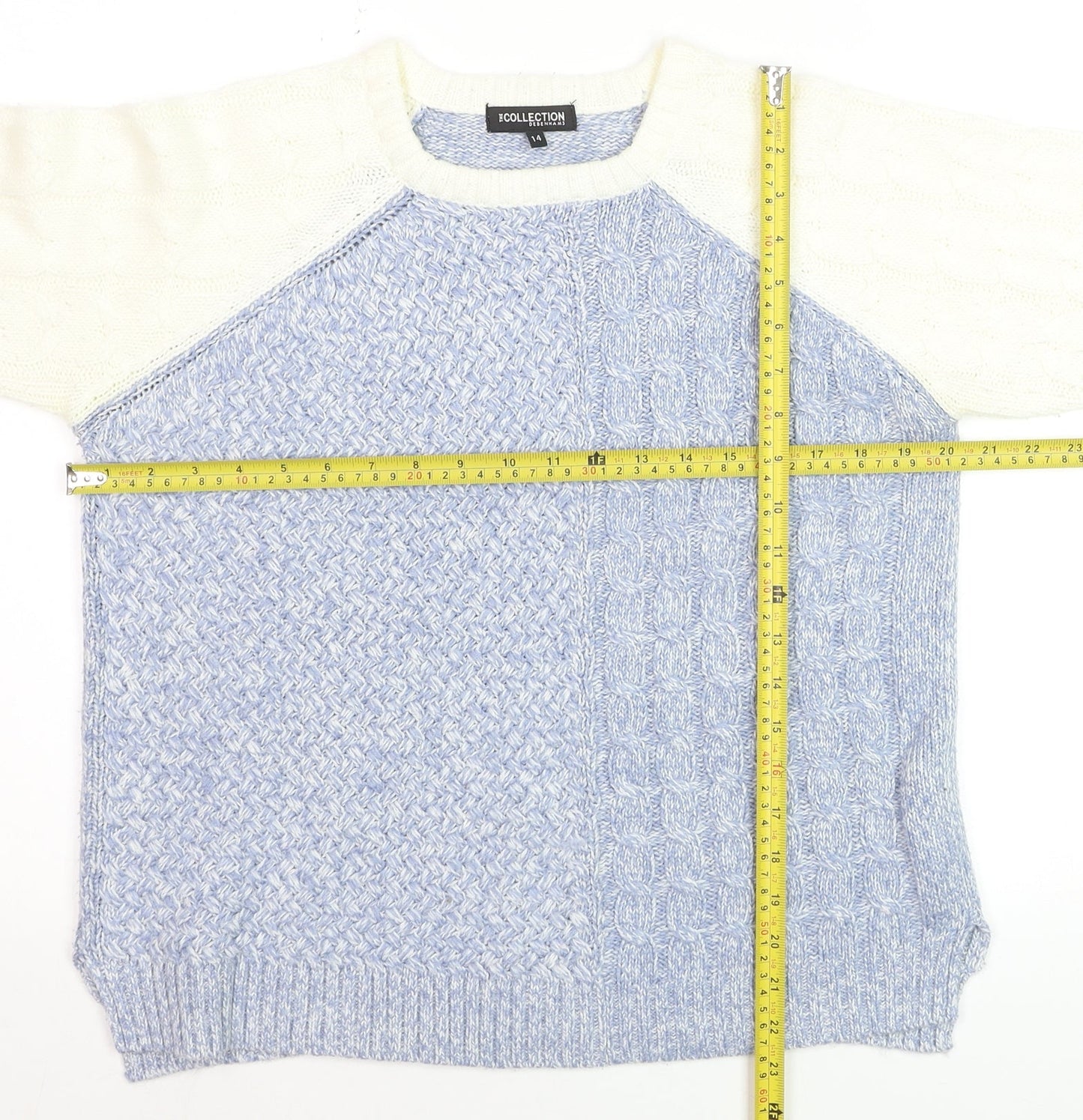 Debenhams Women Blue Crew Neck Cable Knit Pullover Jumper Size 14