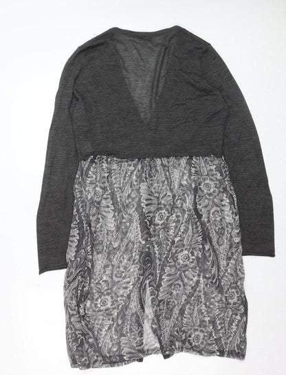 EAST Womens Grey Floral Wool Blend Empire Waist Dress Size 14