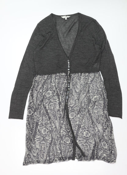EAST Womens Grey Floral Wool Blend Empire Waist Dress Size 14