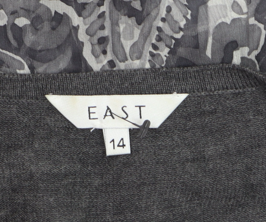EAST Womens Grey Floral Wool Blend Empire Waist Dress Size 14