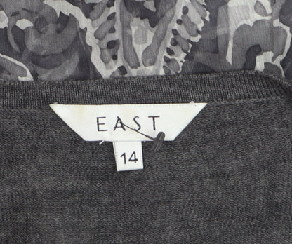 EAST Womens Grey Floral Wool Blend Empire Waist Dress Size 14