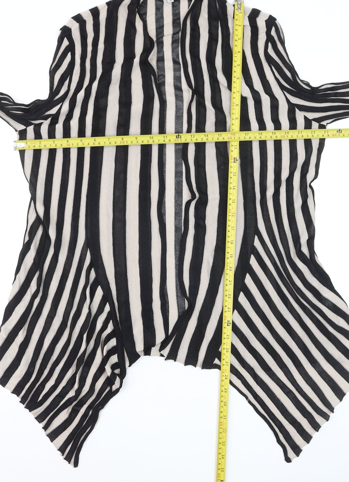 Chesca Women’s Black Stripe Long Sleeve Open Knit Cardigan Size 18