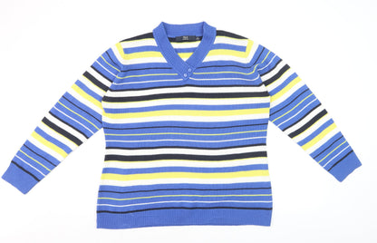 Isle Essentials Women’s Multicoloured Striped V-Neck Knit Jumper L