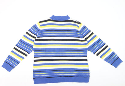 Isle Essentials Women’s Multicoloured Striped V-Neck Knit Jumper L