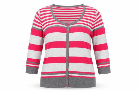Wallis Petites Women’s Multicoloured Stripe 3/4 Sleeve Cardigan Size 8