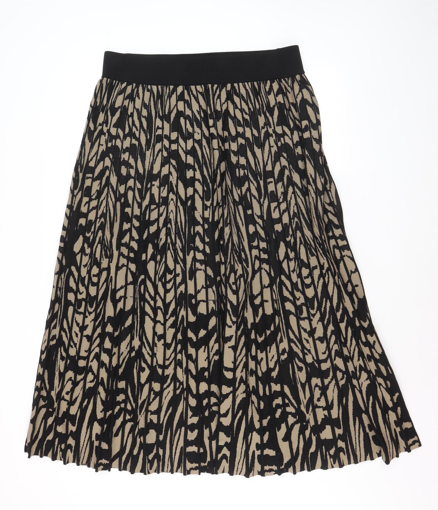 H&M Women’s Beige Black Animal Print Pleated Midi Skirt Size L
