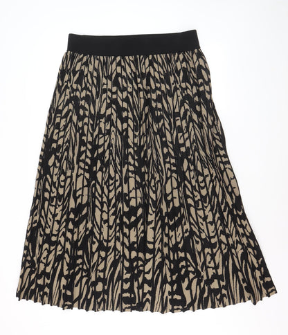 H&M Women’s Beige Black Animal Print Pleated Midi Skirt Size L