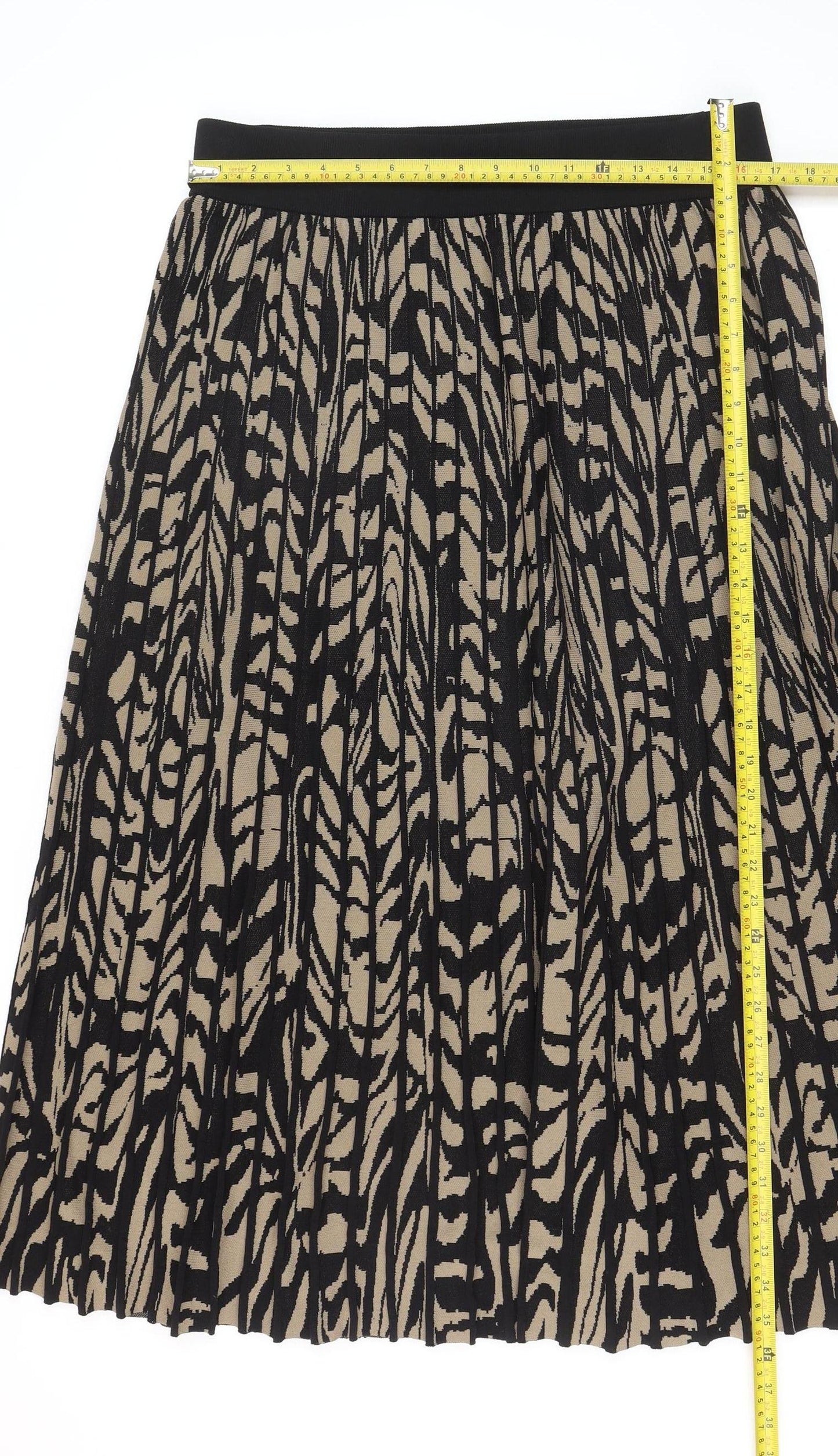 H&M Women’s Beige Black Animal Print Pleated Midi Skirt Size L