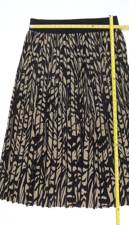 H&M Women’s Beige Black Animal Print Pleated Midi Skirt Size L