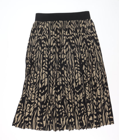 H&M Women’s Beige Black Animal Print Pleated Midi Skirt Size L