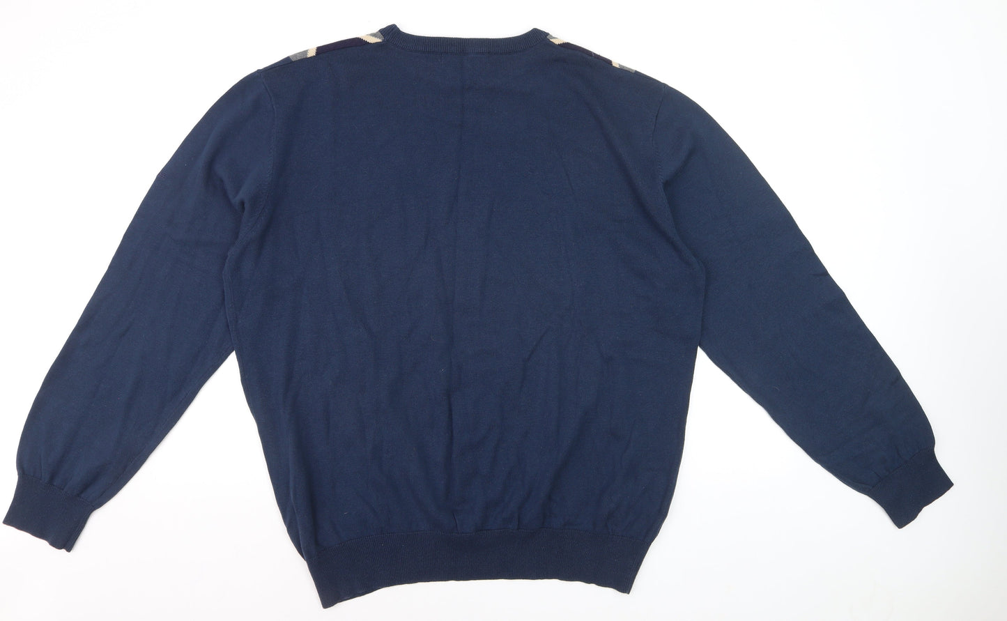 Pringle of Scotland Men’s Blue Argyle Cotton Jumper XL Crew Neck