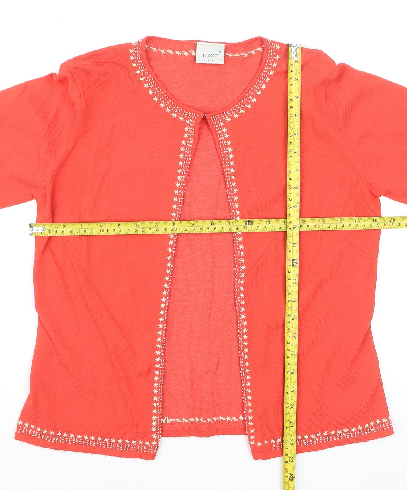 Next Women Red Embroidered Round Neck Cardigan UK 16