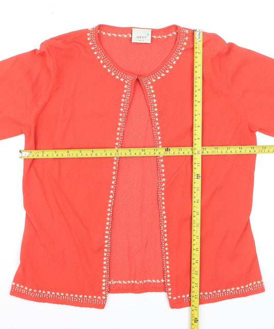 Next Women Red Embroidered Round Neck Cardigan UK 16