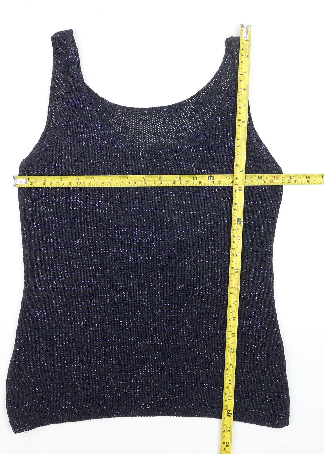 Next Women’s Blue Metallic Knit Tank Top Size 10