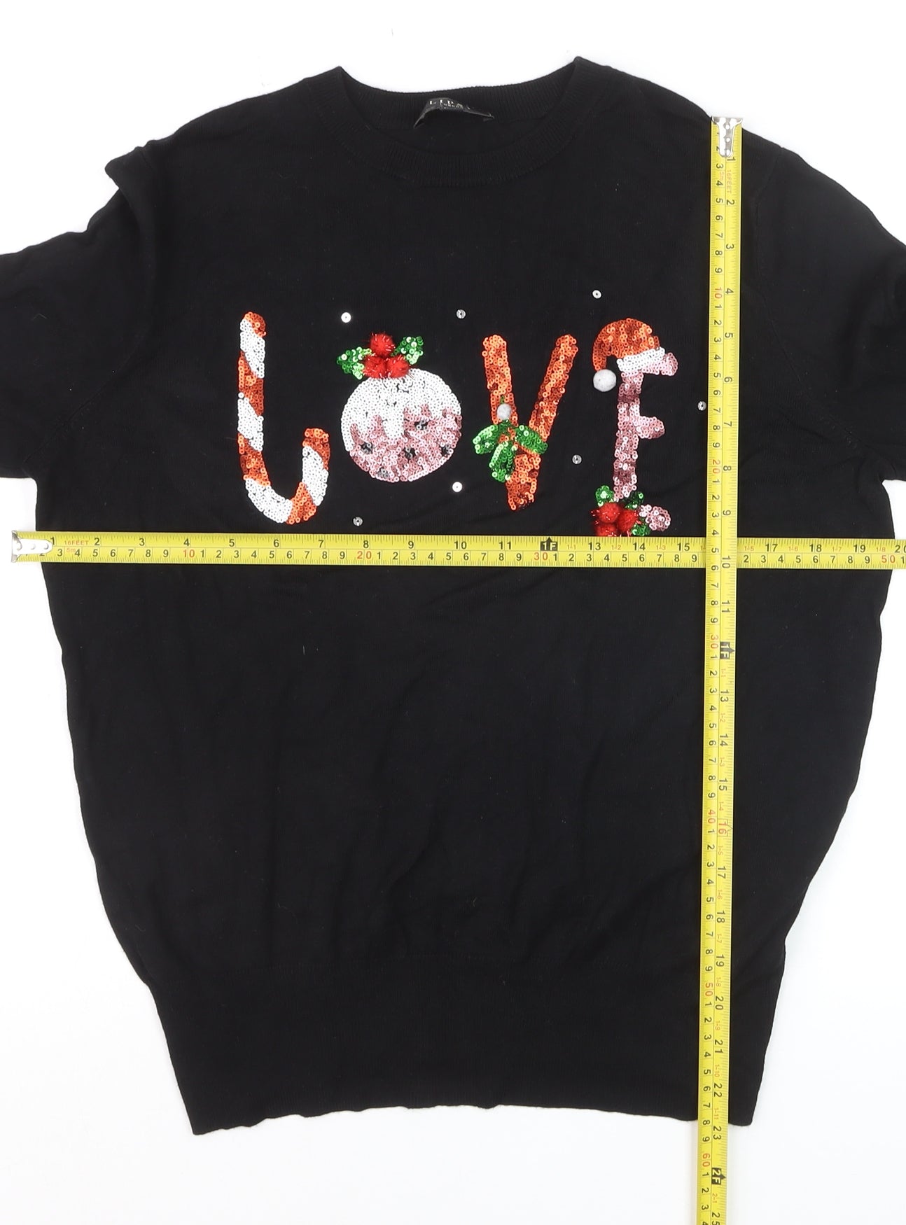 Lipsy Women’s Black Sequin Love Christmas Jumper Size 12