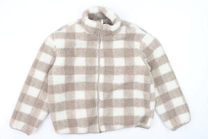New Look Women Beige Checked Fleece Full Zip Jumper Size 14