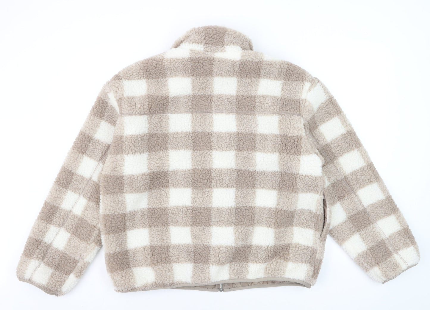 New Look Women Beige Checked Fleece Full Zip Jumper Size 14