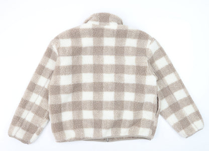 New Look Women Beige Checked Fleece Full Zip Jumper Size 14