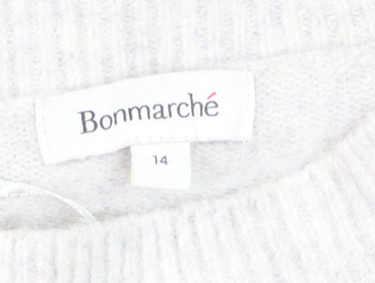 Bonmarché Women's Silver Sequin Argyle Jumper Size 14 Grey Long Sleeve Knit