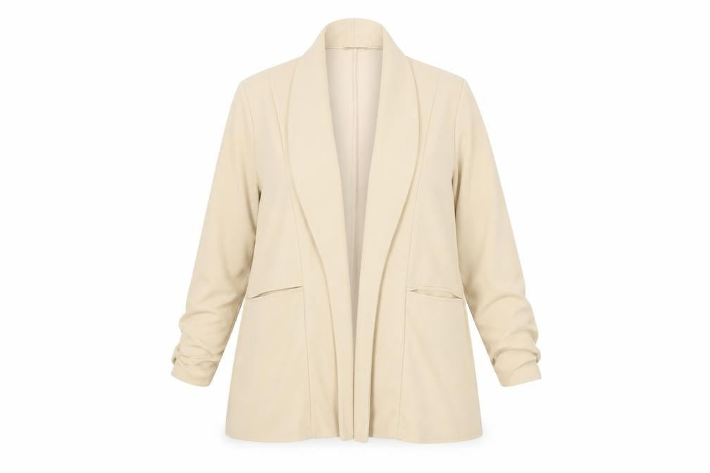 Boohoo Women Beige Shawl Collar Longline Blazer Size 18