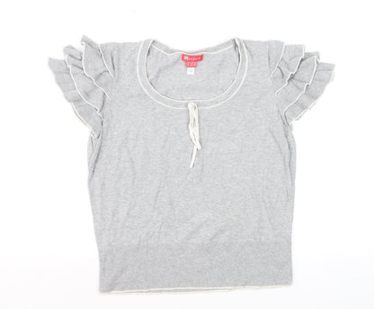 Monsoon Women’s Grey Cotton Ruffle Sleeve Pullover Jumper Size 16