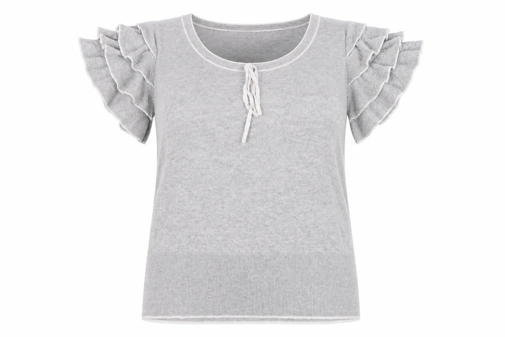 Monsoon Women’s Grey Cotton Ruffle Sleeve Pullover Jumper Size 16