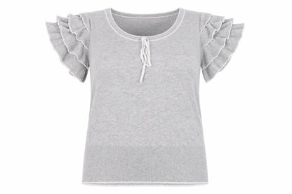 Monsoon Women’s Grey Cotton Ruffle Sleeve Pullover Jumper Size 16
