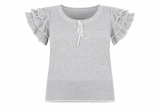 Monsoon Women’s Grey Cotton Ruffle Sleeve Pullover Jumper Size 16