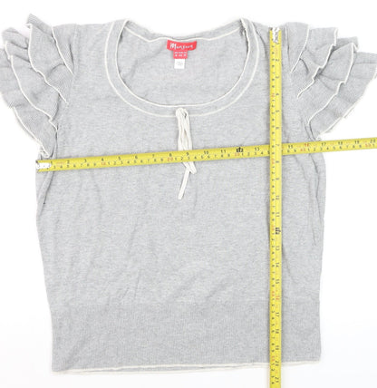 Monsoon Women’s Grey Cotton Ruffle Sleeve Pullover Jumper Size 16