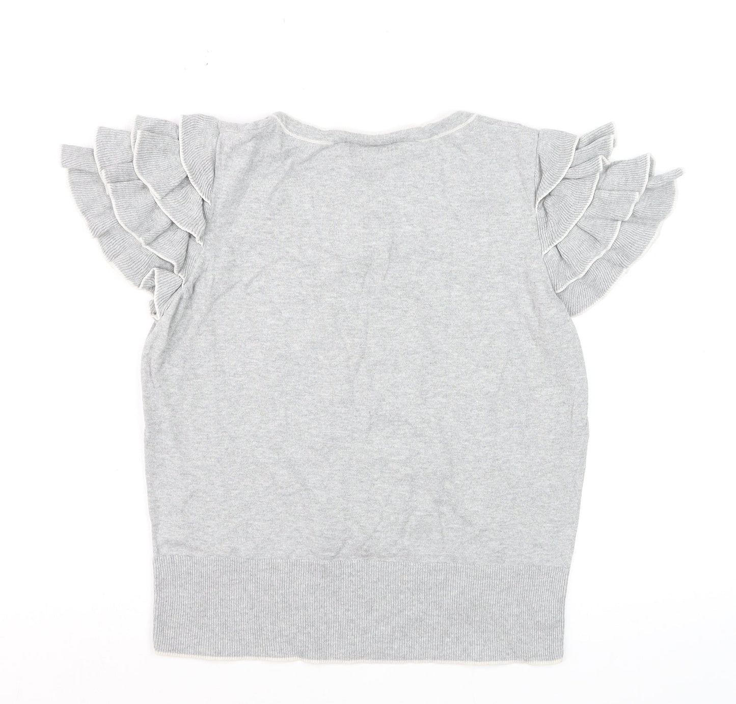 Monsoon Women’s Grey Cotton Ruffle Sleeve Pullover Jumper Size 16