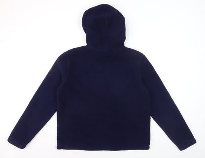 Fila Women Navy Blue Hooded Pullover Hoodie Size L Fleece Logo