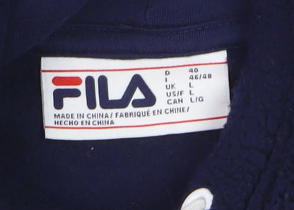 Fila Women Navy Blue Hooded Pullover Hoodie Size L Fleece Logo