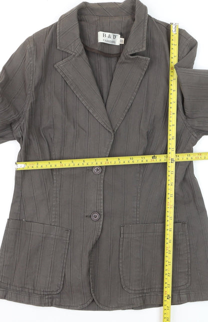 B & D Fashions Women’s Brown Striped Cotton Blazer Jacket Size 12