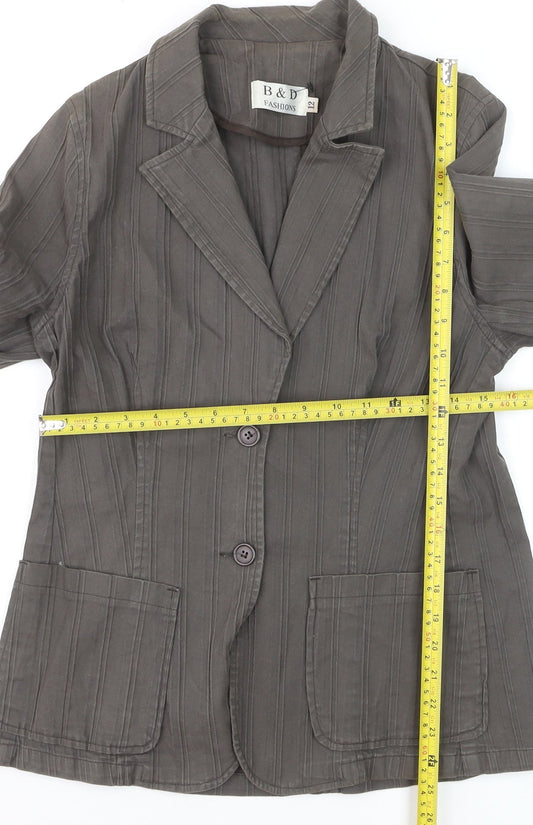 B & D Fashions Women’s Brown Striped Cotton Blazer Jacket Size 12