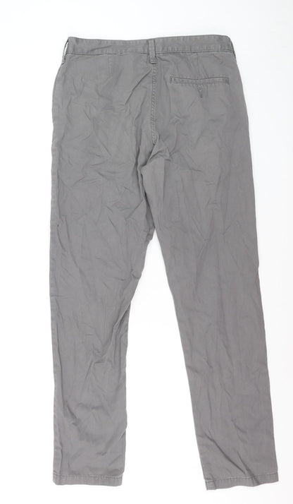 Marks and Spencer Men's Grey Cotton Chino Trousers 30W 31L Tapered Fit