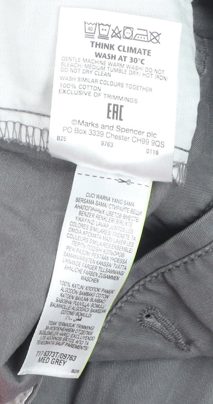 Marks and Spencer Men's Grey Cotton Chino Trousers 30W 31L Tapered Fit