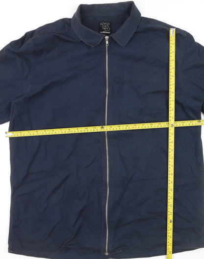 Twistedsoul Men's Blue Cotton Zip Front Long Sleeve Shirt XL