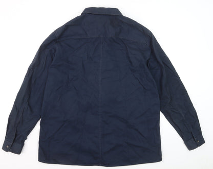 Twistedsoul Men's Blue Cotton Zip Front Long Sleeve Shirt XL