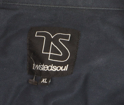 Twistedsoul Men's Blue Cotton Zip Front Long Sleeve Shirt XL