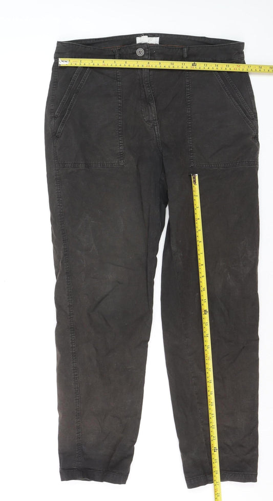 White Stuff Womens Black Cotton Chino Trousers Size 14 Regular