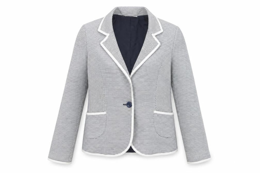Next Women Blue Striped Cotton Blazer UK 10 Single Breasted Jacket