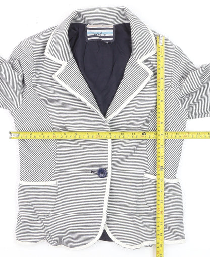 Next Women Blue Striped Cotton Blazer UK 10 Single Breasted Jacket