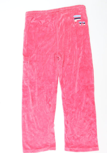 Fila Womens Pink Velour Jogger Trousers XL 16 Drawstring Pockets
