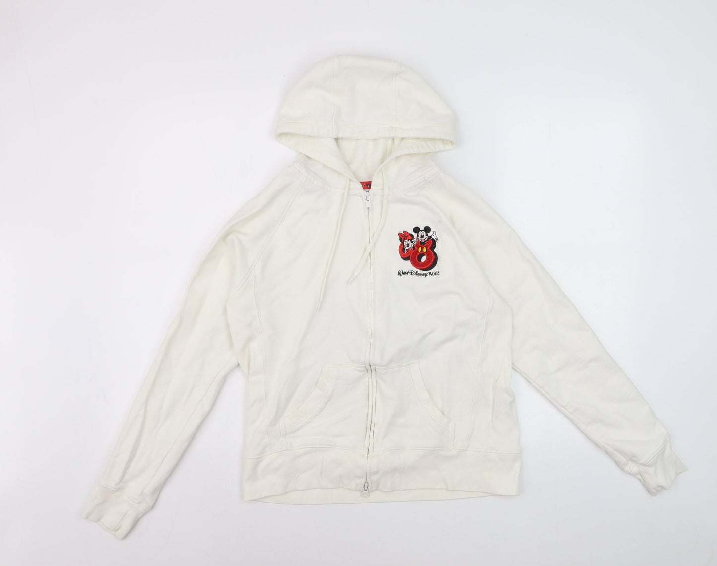 Walt Disney World Women’s White Full Zip Hoodie Size M Embroidered Mickey Minnie