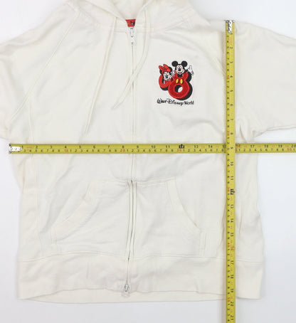 Walt Disney World Women’s White Full Zip Hoodie Size M Embroidered Mickey Minnie