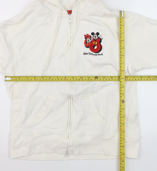 Walt Disney World Women’s White Full Zip Hoodie Size M Embroidered Mickey Minnie