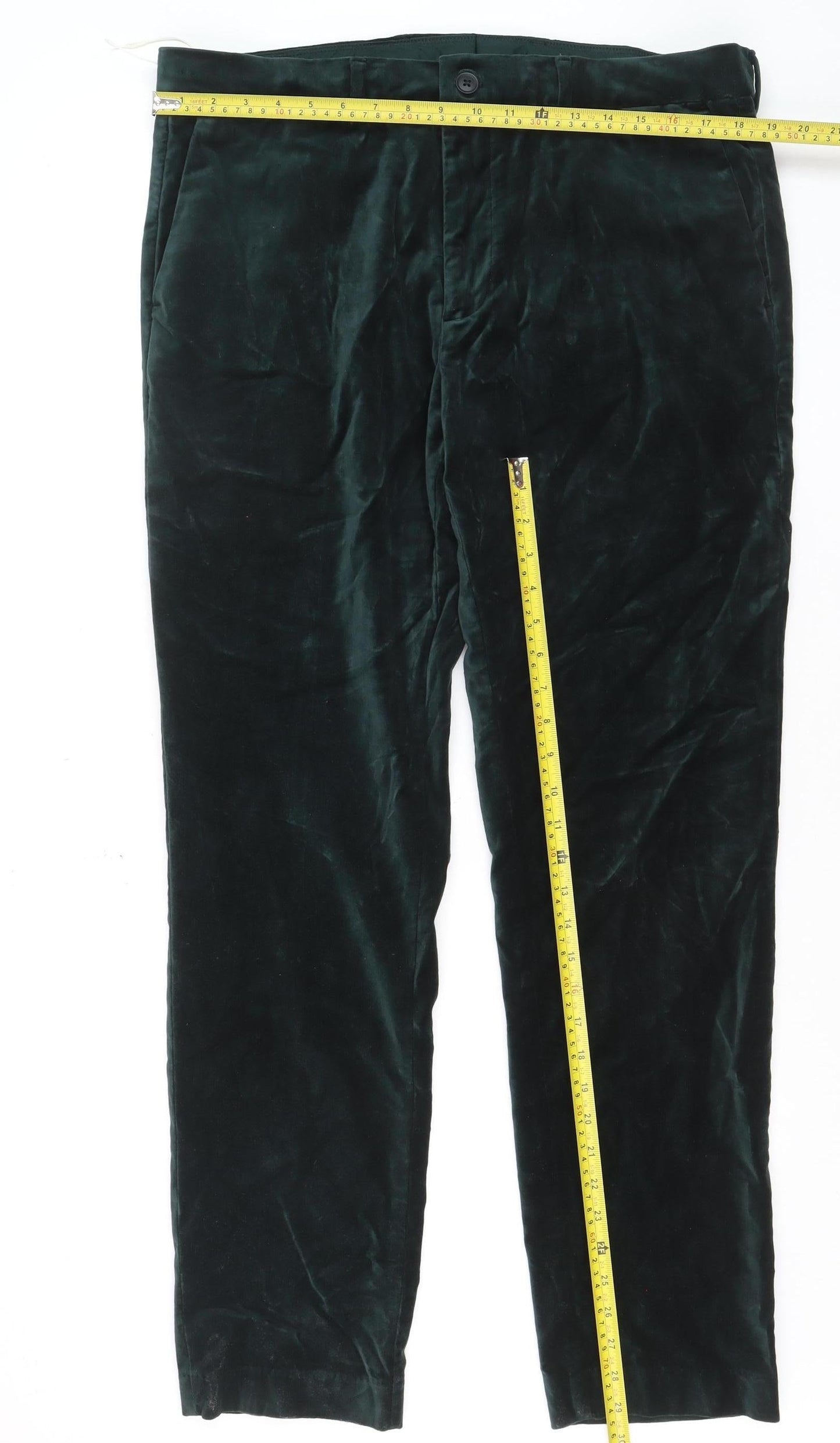 Marks and Spencer Men's Green Velvet Regular Fit Trousers Size 38