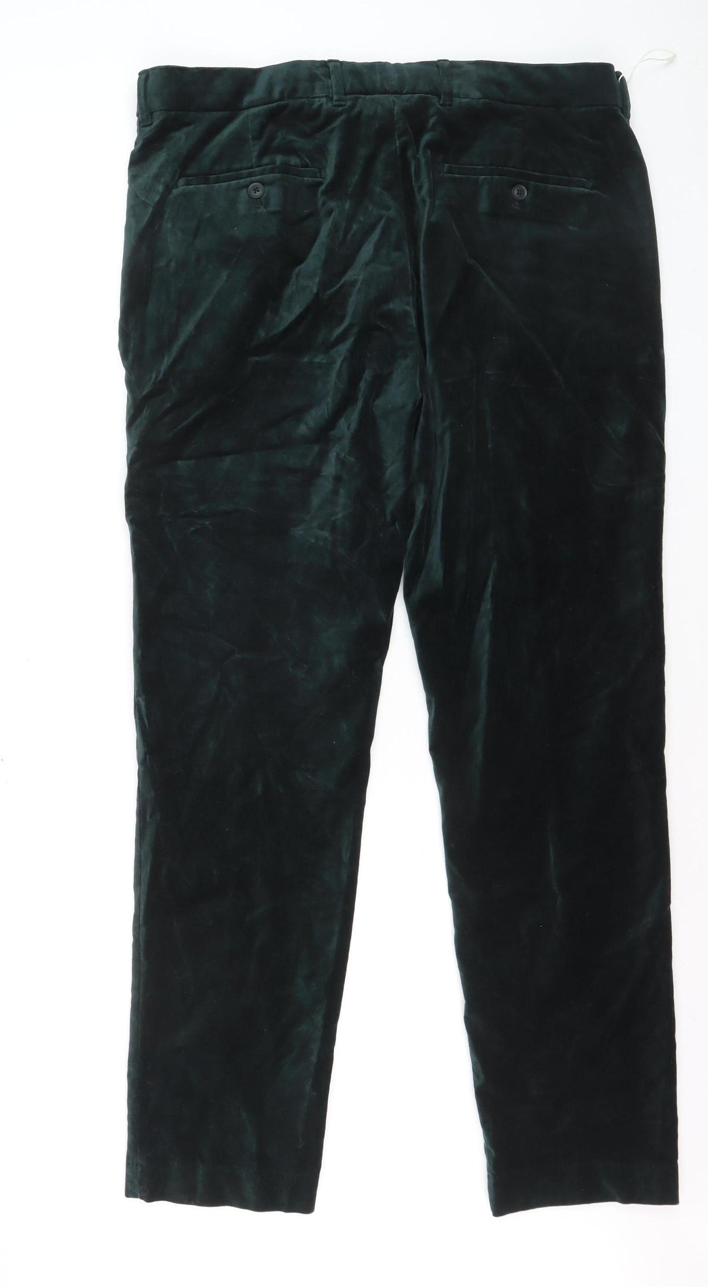 Marks and Spencer Men's Green Velvet Regular Fit Trousers Size 38