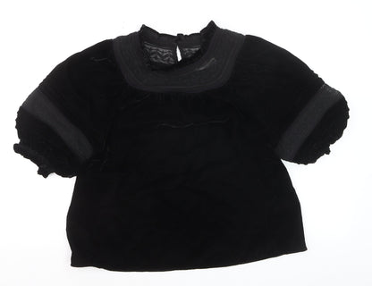 Marks and Spencer Womens Black Velvet Embroidered Blouse Size 12